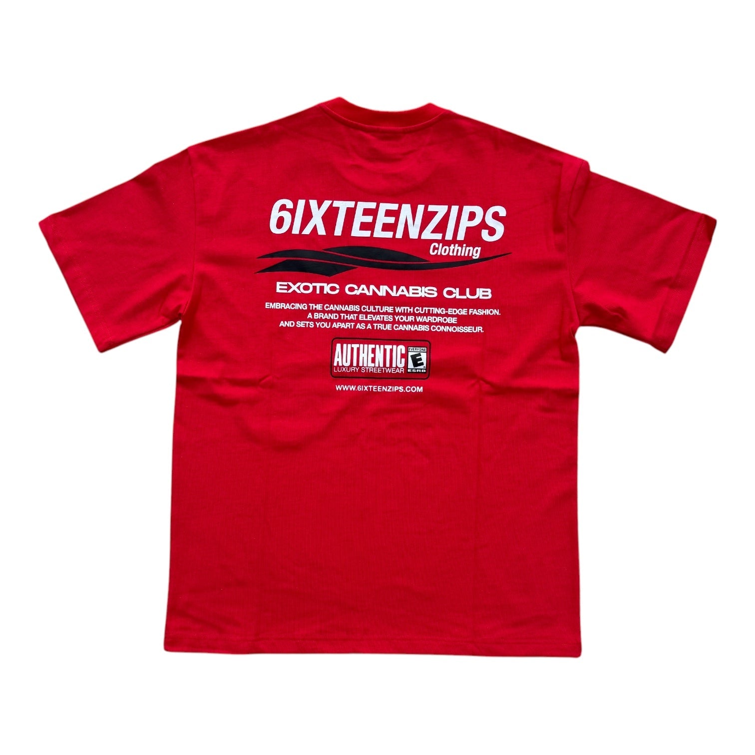 “Exotic Cannabis Club” Heavyweight Luxury Red Tee - 6IXTEEN Zips