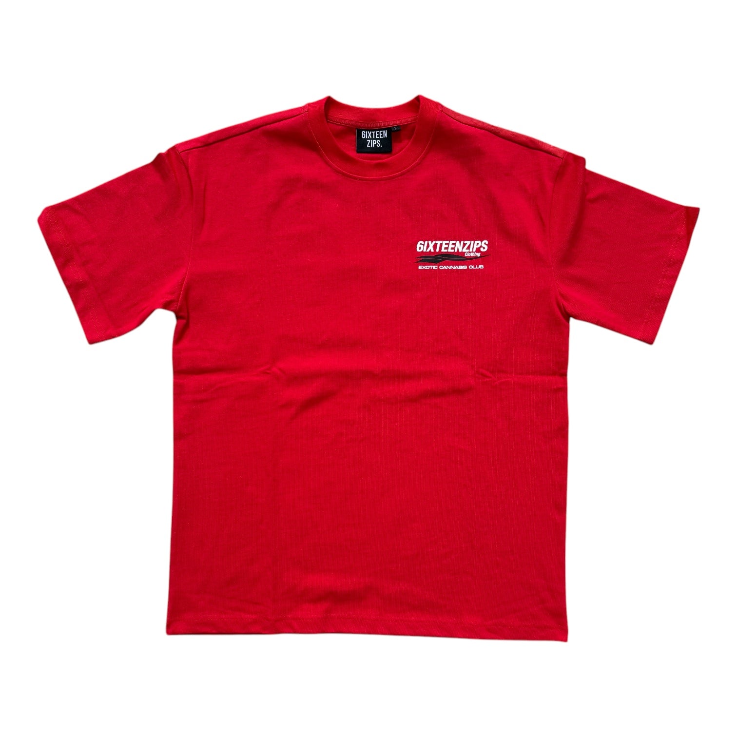 “Exotic Cannabis Club” Heavyweight Luxury Red Tee - 6IXTEEN Zips