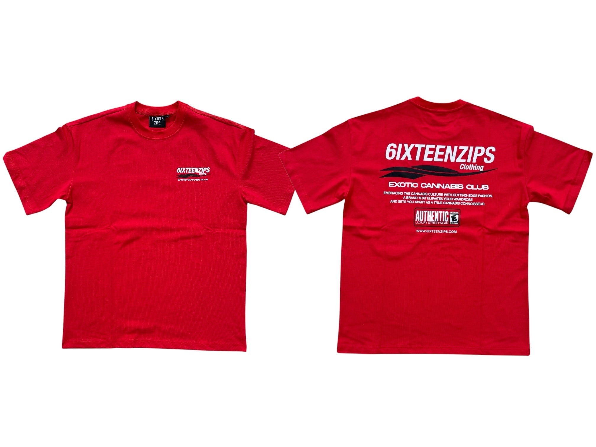 “Exotic Cannabis Club” Heavyweight Luxury Red Tee - 6IXTEEN Zips