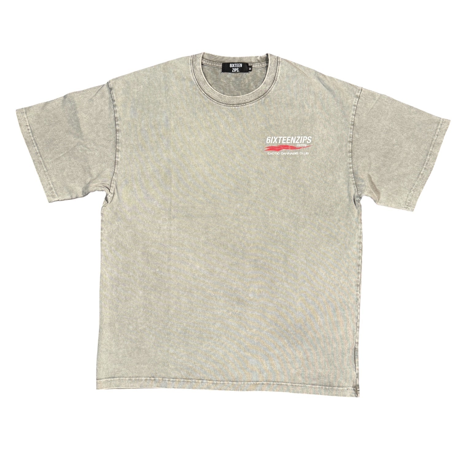 “Exotic Cannabis Club” Mineral Wash Grey Tee - 6IXTEEN Zips
