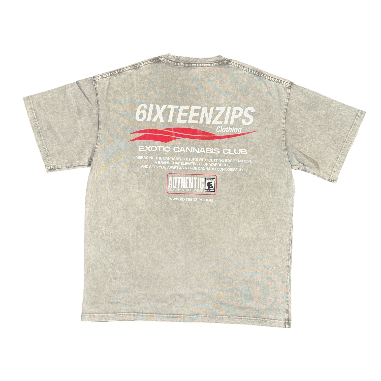 “Exotic Cannabis Club” Mineral Wash Grey Tee - 6IXTEEN Zips