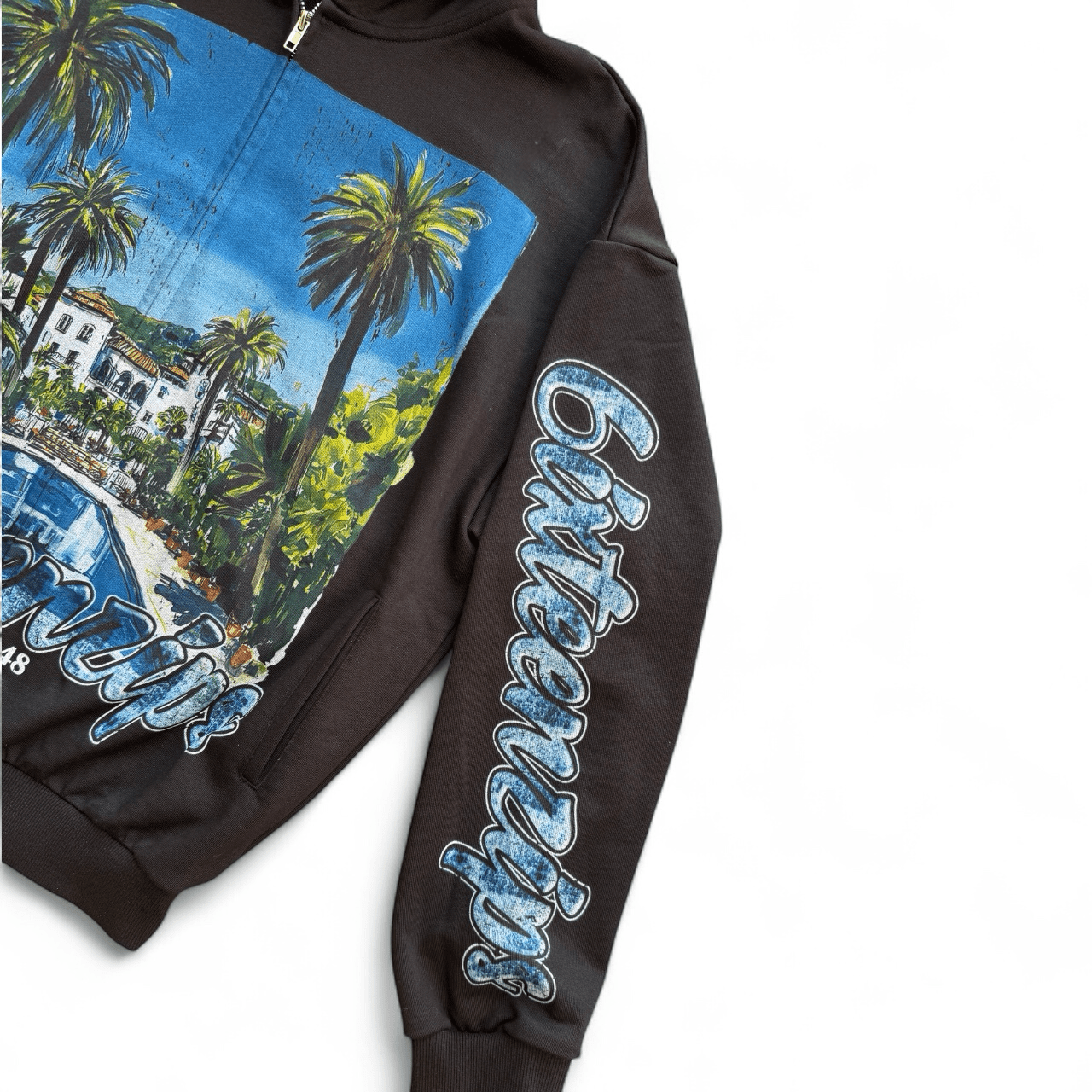 "Hidden Hills" Black French Terry Zip Up Hoodie - 6IXTEEN Zips