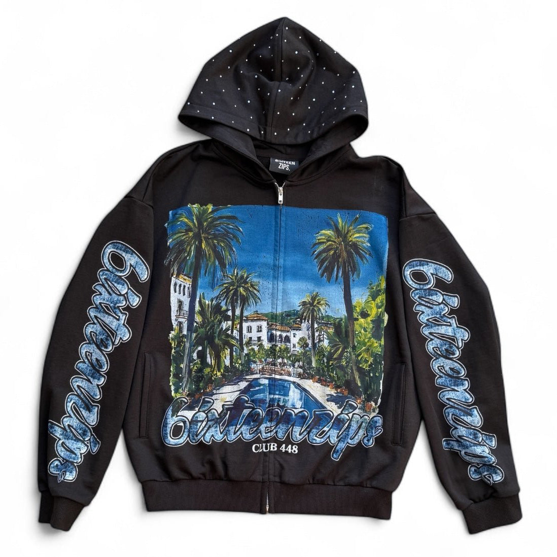 "Hidden Hills" Black French Terry Zip Up Hoodie - 6IXTEEN Zips