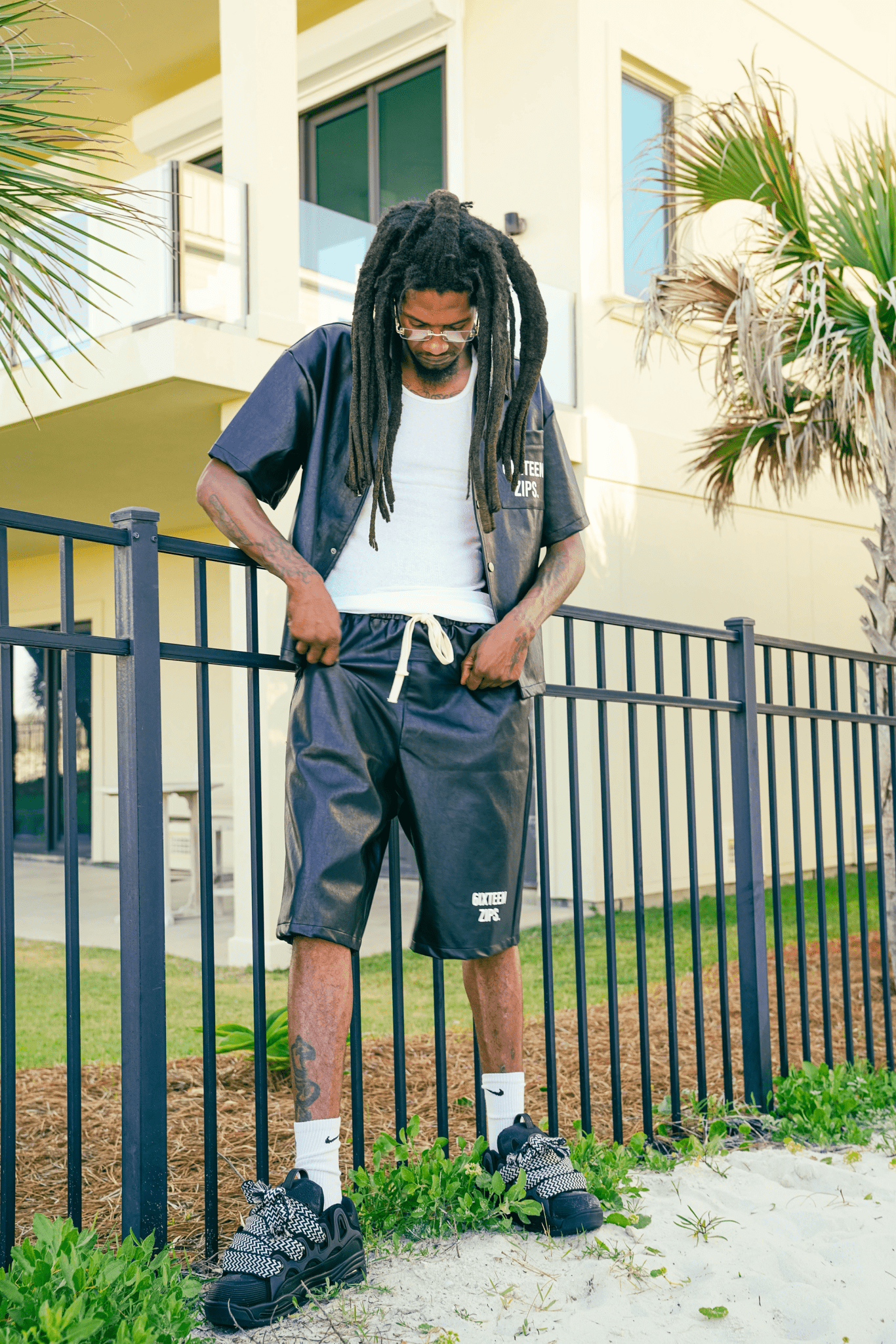 “OG” Logo Leather Shorts - 6IXTEEN Zips