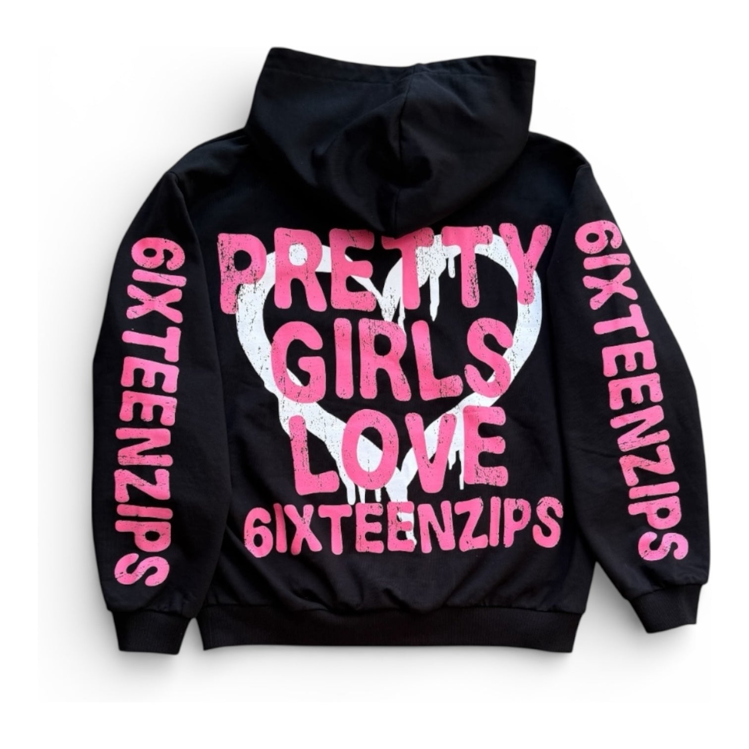 "Pretty Girls Love 6ixteenzips" Black/Pink Pullover Hoodie - 6IXTEEN Zips