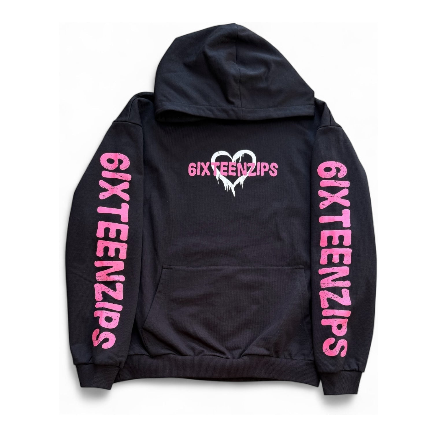 "Pretty Girls Love 6ixteenzips" Black/Pink Pullover Hoodie - 6IXTEEN Zips