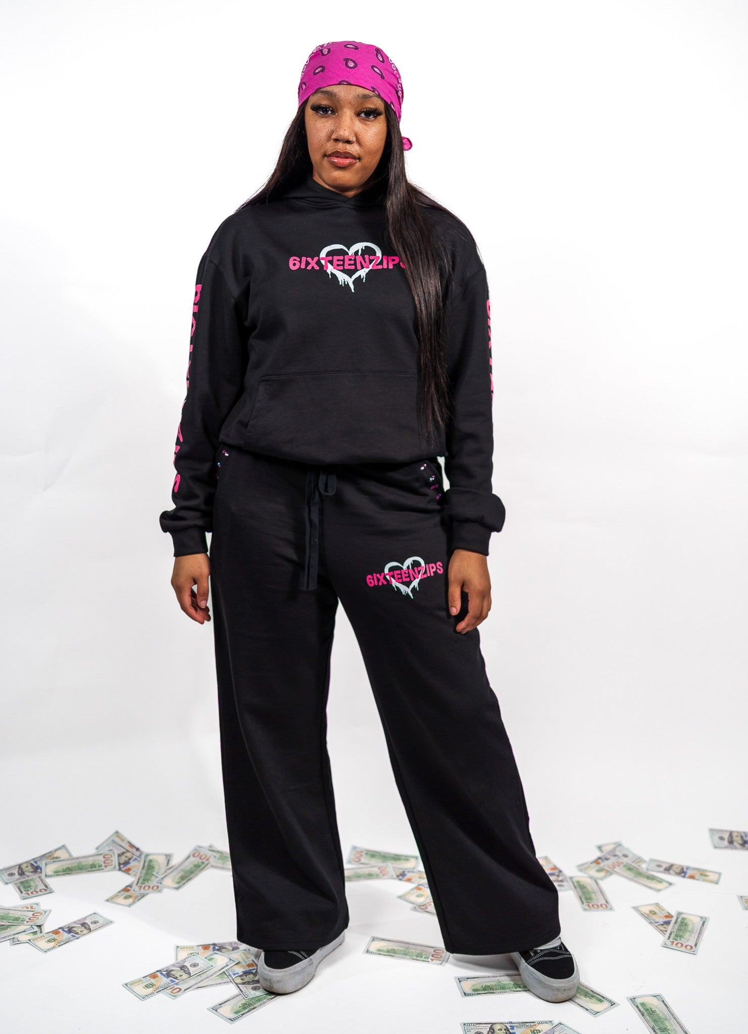 "Pretty Girls Love 6ixteenzips" Black/Pink Pullover Hoodie - 6IXTEEN Zips