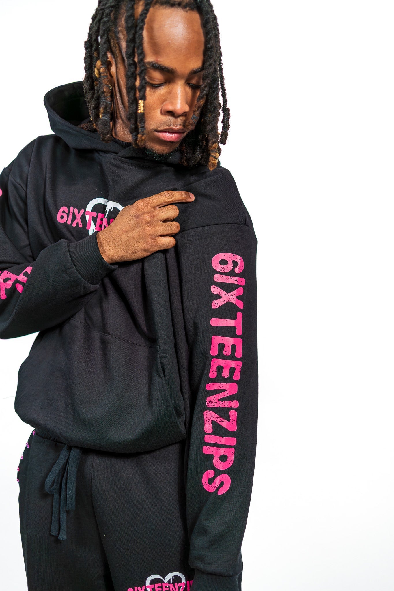 "Pretty Girls Love 6ixteenzips" Black/Pink Pullover Hoodie - 6IXTEEN Zips