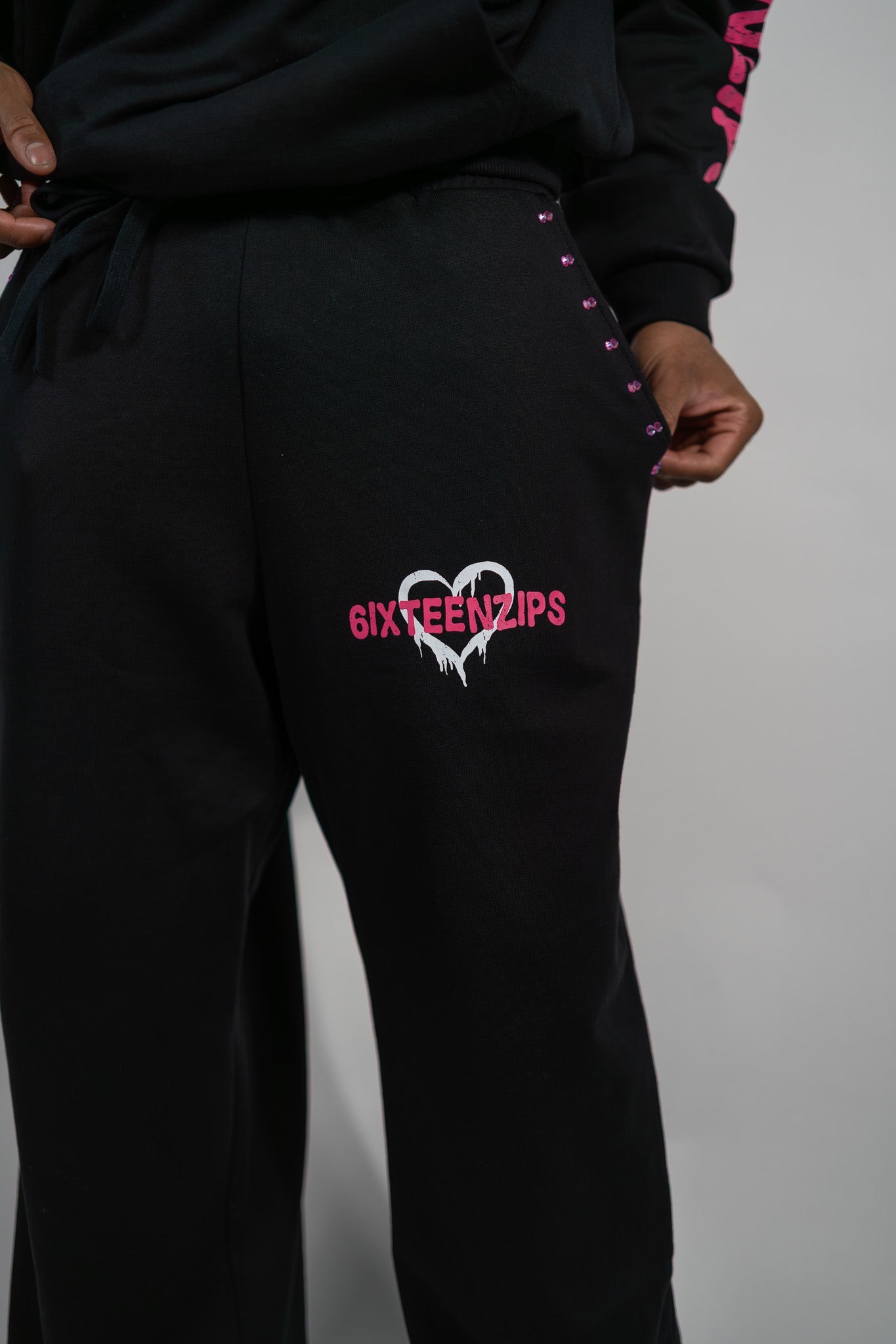 "Pretty Girls Love 6ixteenzips" Rhinestone Sweatpants - 6IXTEEN Zips