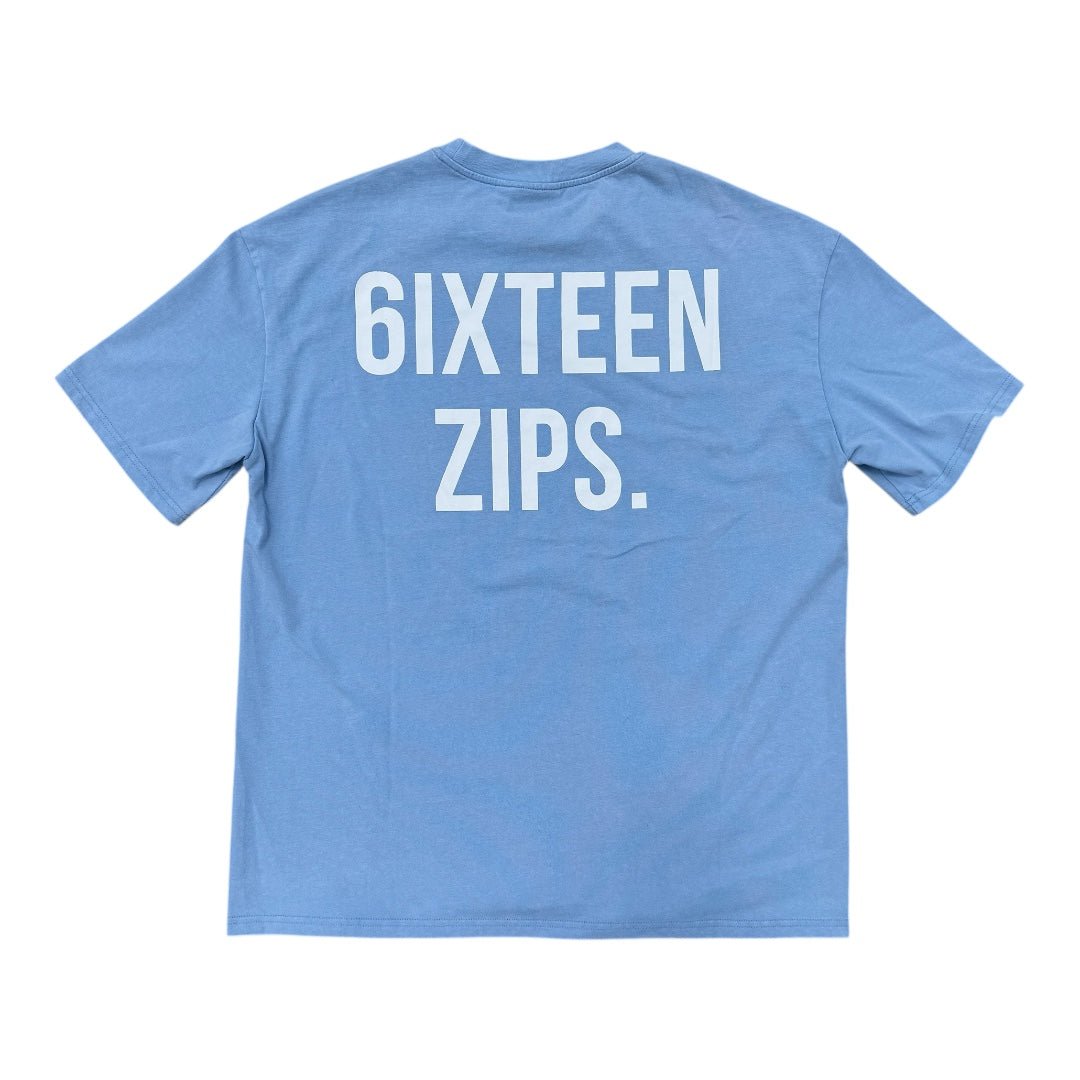 "The Universal Language" Sky Blue Acid Washed Oversized Boxy T-shirt - 6IXTEEN Zips