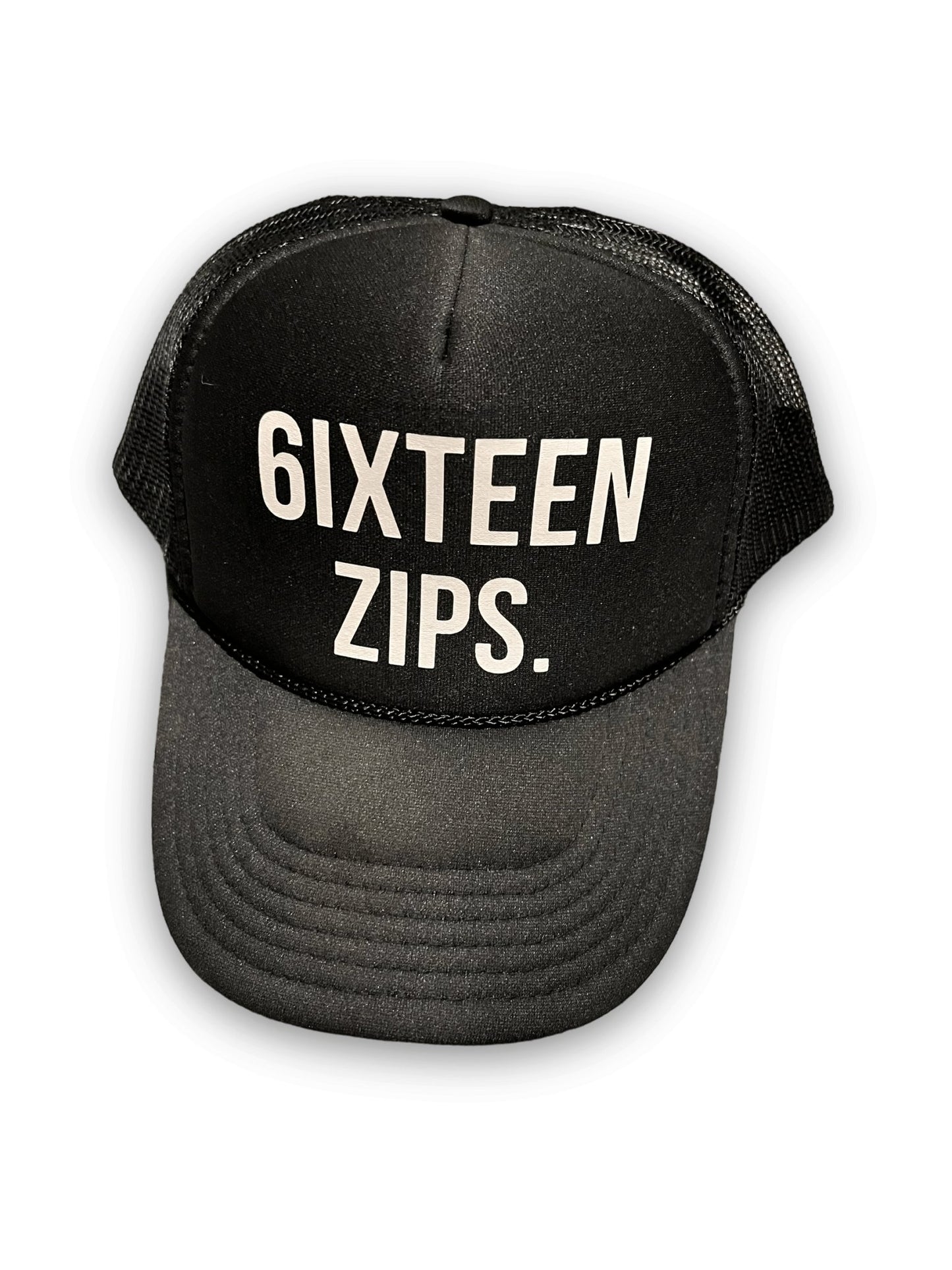 “Gallery” Black/White Foam Trucker Hat - 6iXTEEN Zips